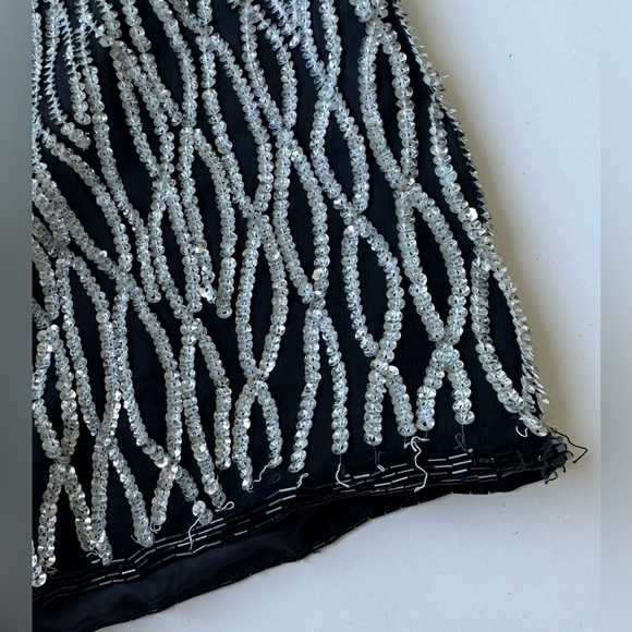 Vintage Royal Feelings Black Pure Silk Silver Sequin Ornate Evening Top FLAW XL - Picture 7 of 11